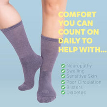 Load image into Gallery viewer, Doctor's Choice Diabetic Socks for Women, Non Binding Extra Wide Crew, Seamless Toe, Loose Fit, Cushioned Support, Neuropathy Relief, Wide Toe Box, Swollen Feet, 4 Pairs 9-11, Medium (Pink/Purple)
