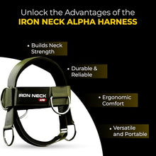 Load image into Gallery viewer, Iron Neck Neck Trainer, Exerciser, &amp; Strengthener with Adjustable Head and Chin Strap - Portable Head Harness for Weight Lifting, Home, &amp; Gym Use - Exercise &amp; Workout Equipment (Alpha, Green)
