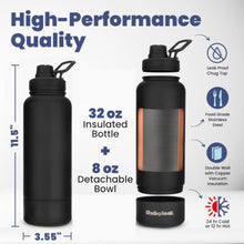 Load image into Gallery viewer, Dog Water Bottle for Dog Lovers - 32 oz Stainless Steel Double Wall Insulated Water Bottle with 8 oz Detachable Bowl on Bottom for Doggy Mom &amp; Dad for Hiking, Walks, Travel - Black

