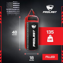 Load image into Gallery viewer, PROLAST 4Ft 135Lb XL Heavy Punching Boxing Bag for Adults, MMA, Martial Arts, Muay Thai, Kicking, Strength Training Equipment, Filled, New Edition Logo, Black and Red
