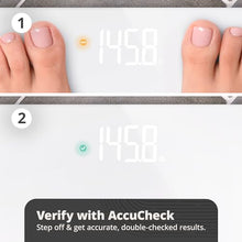 Load image into Gallery viewer, Greater Goods AccuCheck Digital Scale for Body Weight - Accurate Digital Bathroom Scale with High-Precision Sensors, Large Easy-to-Read Backlit Display, 400 lb Capacity, Auto Step-On (White)
