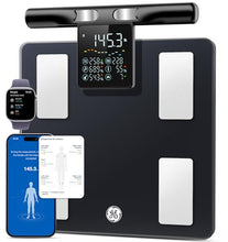 Load image into Gallery viewer, GE Smart Scale for Body Weight: 8-Electrode Body Pod Fat Monitor with Full Body Composition Analysis, Bluetooth App Sync, Large Handle Display, 400lb Capacity Bathroom Scale for Home &amp; Gym, Black
