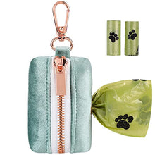 Load image into Gallery viewer, ARING PET Dog Waste Bag Dispenser, Velvet Green Doggy Poop Bags Holders Attach to Any Leashes, Portable Washable Pet Waste Pouch Dispenser with Metal Zipper
