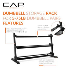 Load image into Gallery viewer, CAP Barbell 1200 LB Dumbbell Set with 3-Tier Rack, Rubber Hex Weights
