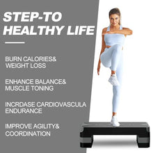 Load image into Gallery viewer, GYMMAGE Aerobic Exercise Step, Adjustable Aerobic Stepper for Exercise, Workout Step Platform for Step Up, 26.5" Step Deck with 4” 6” 8” Adjustable Height Risers, Women Home Gym Cardio Fitness
