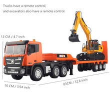 Load image into Gallery viewer, Ailejia RC Semi Truck Toy &amp; RC Excavator Toy Set, Flattrailer Heavy Duty Trailer Tractor Truck
