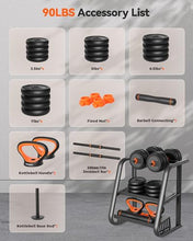 Load image into Gallery viewer, FEIERDUN Adjustable Dumbbells, 90lbs Free Weight Set with Connector, 4 in1 Dumbbells Set Used as Barbell, Kettlebells, Push up Stand, Fitness Exercises for Home Gym Suitable Men/Women
