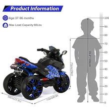 Load image into Gallery viewer, 3-Wheel Ride-On Toy Motorbike with Lighting Wheels, Music Player (Connect with Phone) and Hand Drive (Blue-2)
