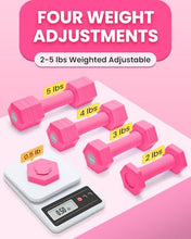 Load image into Gallery viewer, Adjustable Dumbbells Set, 4 in 1 Hand Weights Set for Women Men 10 LB Dumbbell Pair Each 2lbs 3lbs 4lbs 5lbs Weights Dumbbells Set with TPU Soft Rubber Handle for Home Gym Exercise Fitness - Rose
