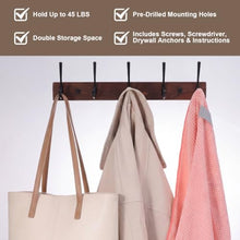 Load image into Gallery viewer, Dntorx Wall Mounted Coat Rack with 5 Hooks, 15.8 in Wooden Coat Hook Rust-Resistant Wall Hooks for Hanging Coat Bag Key Purse Towel Hook Rack for Entryway, Mudroom, Bedroom, Livingroom
