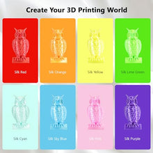 Load image into Gallery viewer, 1.75mm Silk Shiny PLA 3D Printer Filament 8 Bright Colors Bundle: Silk Yellow/Lime Green/Orange/Sky Blue/Pink/Cyan/Red/Purple, Each Spool 250g, Total 2Kg 3D Printing Material, 250g x 8 Spools
