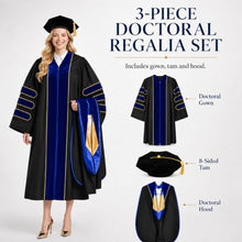 Load image into Gallery viewer, HX Graday Royal Blue Doctoral Graduation Gown Set with Tam and Hood, PhD Cap and Gown Regalia

