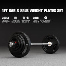 Load image into Gallery viewer, RitFit Barbell Weight Set - 4/6FT Olympic Barbell with Weight Plates (55-115LB Total) -  4FT Silver Bar with 85LB Plates
