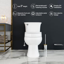 Load image into Gallery viewer, BIGCOW Raised Toilet Seat with Bidet - Elongated, Soft Close, 3" Height - Dual Nozzle (Frontal &amp; Rear Wash) with Adjustable Cold Water Pressure and Stainless Steel Inlet (Elongated)
