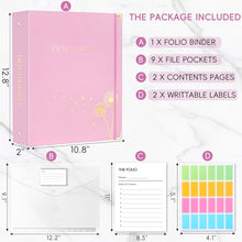 Load image into Gallery viewer, XKDOUS Important Document Organizer Emergency Binder Life Organizer Folio Folders with 9 Pockets Expanding File Storage Holder for Papers, Letters, Cards, Bills, Passports, Photos
