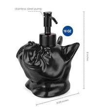 Load image into Gallery viewer, NEWHENGS French Bulldog Shaped Soap/Lotion/Hand Sanitizer Bulldog Ceramic Stainless Steel Pump Dispenser Gifts for Lover, Refillable for Kitchen and Bathroom(Black)
