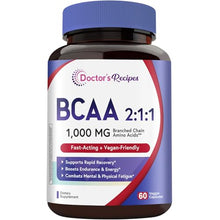 Load image into Gallery viewer, Doctor's Recipes BCAA 1000 mg, 2:1:1 Ratio, L-Leucine, L-lsoleucine, L-Valine, Branched Chain Amino Acids, Fast Recovery, Endurance, Energy, Vegan, 60 Capsules
