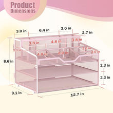 Load image into Gallery viewer, Docnest 3 Tier Mesh Desk Organizer for Paper Office Supplies – Multi-Functional Letter Tray with 5 Adjustable Compartments, 3 Pen Holders, Desktop Storage for Files, Mail, Stationery – Pink
