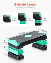 Load image into Gallery viewer, VEVOR Aerobic Exercise Step Platform, 28-Inch Workout Aerobic Stepper, Height Adjustable Fitness Training Step Deck Trainer with 4 Risers, Non-Slip Surface Bench for Home Gym Cardio Strength, Green
