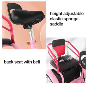 Folding Tricycle, Rickshaw trikes with Pedals,3 Wheels Bicycle with Back seat, Cruiser Bike for Hanging Out, Dual Brakes,