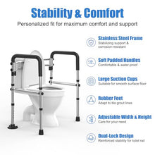 Load image into Gallery viewer, UGarden Upgraded Toilet Safety Rails 380LBS, Stainless Steel Toilet Rail Frame, Adjustable Stand Alone Toilet Support with Non-Slip Grips &amp; Suction Cups,Tool-Free Assembly, Fits for Elderly/Disabled
