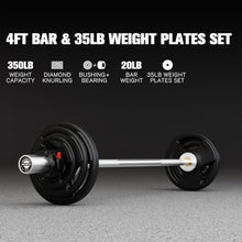 Load image into Gallery viewer, RitFit Barbell Weight Set - 4/6FT Olympic Barbell with Weight Plates (55-115LB Total) -  Hip Thrusts 4FT Silver Bar with 35LB Plates
