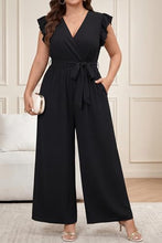 Load image into Gallery viewer, Chevibe Plus Size Jumpsuits for Women V Neck Ruffle Sleeve Wide Leg Rompers with Pockets Belted High Waist Casual Formal Jumpsuit
