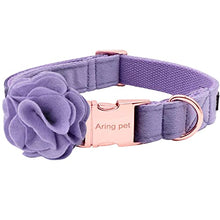 Load image into Gallery viewer, ARING PET Velvet Dog Collars, Purple Soft Pet Collar with Detachable Felt Flower Metal Buckle for Puppy Small Medium Large Boy Girl Dogs-M
