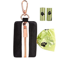 Load image into Gallery viewer, ARING PET Dog Waste Bag Dispenser, Soft Black Doggy Poop Bags Holders Attach to Any Leashes, Velvet Portable Washable Pet Waste Pouch Dispenser with Metal Zipper
