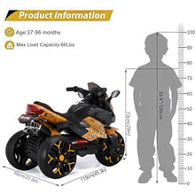 Load image into Gallery viewer, 12V Electric Kids Motorcycle for 3-8 Year Old Boys Girls, 3-Wheel Ride-On Toy
