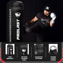Load image into Gallery viewer, PROLAST 4Ft 135Lb XL Heavy Punching Boxing Bag for Adults, MMA, Martial Arts, Muay Thai, Kicking, Strength Training Equipment, Filled, New Edition Logo, Black
