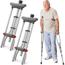 Load image into Gallery viewer, Geiserailie 1 Pair Aluminum Underarm Crutches Lightweight Crutches with Height Adjustment up to 300 Lbs Walking Aid for Adults Elder Range 4'6”– 6'6” with Underarm Pad and Hand Grip
