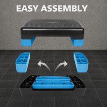 Load image into Gallery viewer, MIIUDGIG 18'' Adjustable Aerobic Step Platform, Adjustable Fitness 4-6in Exercise Stepper Workout with 2 Risers, Aerobics Stepper Workout Stepper for Home Gym Cardio Strength &amp; Training (Blue)
