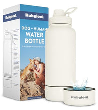 Load image into Gallery viewer, Dog Water Bottle for Dog Lovers - 32 oz Stainless Steel Double Wall Insulated Water Bottle with 8 oz Detachable Bowl on Bottom for Doggy Lovers for Hiking, Walks, Travel - Cream
