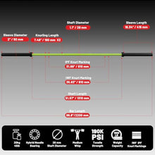 Load image into Gallery viewer, 7FT Olympic Barbell 45 lb Barbell 2 INCH 1000lbs Capacity Olympic Bar with Moderate Knurling - Green

