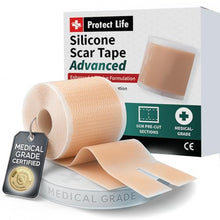 Load image into Gallery viewer, Medical Grade Silicone Scar Tape Advanced Adhesive Formulation (1.6" x 118") Scar Removal Away Strips for Surgical Scars, Silicone Tape &amp; Keloid Scar Treatment, Reusable Silicone Scar Sheets

