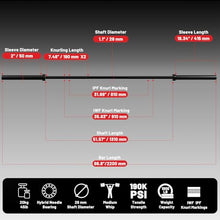 Load image into Gallery viewer, 7FT Olympic Barbell 45 lb Barbell 2 INCH 1000lbs Capacity Olympic Bar with Moderate Knurling -Black
