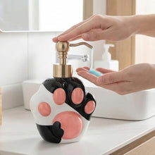 Load image into Gallery viewer, NEWHENGS Paw Shape Soap/Lotion/Hand Sanitizer Metal Pump Dispenser Funny Gifts, Refillable for Cute Kitchen and Bathroom Accessories (Black/White)
