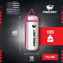 Load image into Gallery viewer, PROLAST 4Ft 135Lb XL Heavy Punching Boxing Bag for Adults, MMA, Martial Arts, Muay Thai, Kicking, Strength Training Equipment, Filled, New Edition Logo, White and Pink
