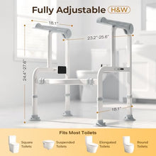 Load image into Gallery viewer, Toilet Safety Rails for Elderly &amp; Disabled with Glow-in-the-Dark Handles, 450 lbs Heavy-Duty Frame, Flip-Up Arms, Dual Lock (Suction &amp; Clamp), Adjustable No-Wobble Support, Grey
