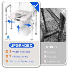 Load image into Gallery viewer, Raised Toilet Seat with Handles - Width &amp; Height Adjustable Toilet Seat Risers for Seniors
