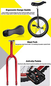 18 inch Unicycle Perfect Beginner Unicycle with Adjustable seat Extra-Thick Tires Load 150 kg/330 lb (Size : 20inch) (18inch)