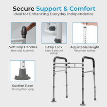 Load image into Gallery viewer, Toilet Safety Rails with Handles – Adjustable Toilet Safety Frame for Seniors, Handicap &amp; Disabled, Toilet Assistance for Elderly, Heavy-Duty Anti-Slip Support - Fits All Toilets (Black)
