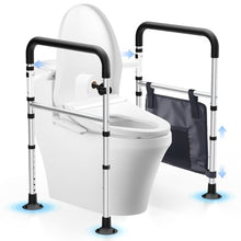 Load image into Gallery viewer, WHLICKS Toilet Safety Rails, Height &amp; Width Adjustable Detachable Toilet Safety Frame for Seniors, Elderly &amp; Disabled, Foldable Handicap Toilet Rails with Handles Storage Bag, Tissue Holder (350LB)

