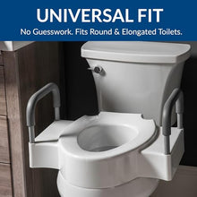 Load image into Gallery viewer, Bemis Rise 4.5" Raised Toilet Seat with Support Handles, Hinges Never Loosen, Fits Round and Elongated
