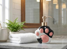 Load image into Gallery viewer, NEWHENGS Paw Shape Soap/Lotion/Hand Sanitizer Metal Pump Dispenser Funny Gifts, Refillable for Cute Kitchen and Bathroom Accessories (Black/White)
