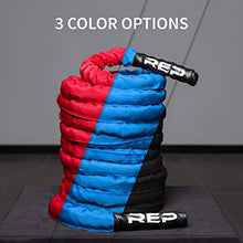 Load image into Gallery viewer, REP Battle Ropes - PolyDacron Battle Rope for Strength and Conditioning Workouts – 1.5" and 2" Diameter, 30ft, 40ft, 50ft Lengths with Optional Cover Sleeve (Black, 1.5 inch x 50 ft)
