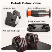 Load image into Gallery viewer, FEIERDUN DB1 QuickDial Adjustable Dumbbell Set, 15-in-1 5-52.5 Lbs Each with Storage Box &amp; App, 1-Second Quick Change for Drop Set, Superset &amp; HIIT Home Gym, Non-Slip Handles, 3-year Aftersale Service
