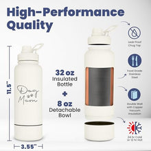 Load image into Gallery viewer, Dog Mom Water Bottle - 32 oz Stainless Steel Double Wall Insulated with 8 oz Detachable Bowl on Bottom - Cool Dog Mom Gifts for Women for Hiking, Walking, Travel and Everyday Adventures - DM Cream
