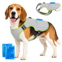 Load image into Gallery viewer, Dog Cooling Vest, Reflective Adjustable Cooling Harness, Ice Pack Pocket, Leash Ring Breathable Summer Vest Hot Weather Outdoor Walks (Grey, M)
